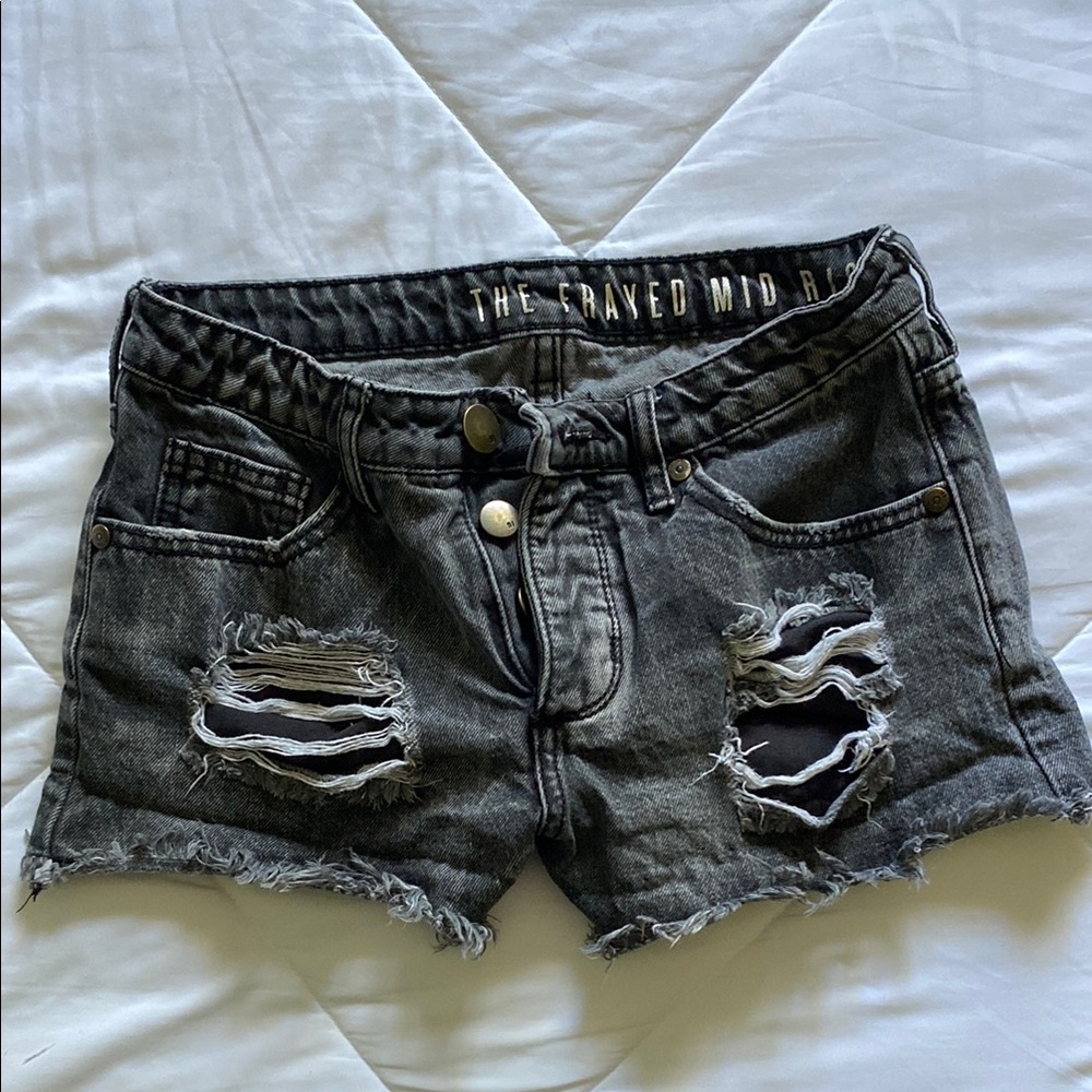 Distressed Black Denim Shorts